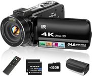 ZYDIIE 4K Video Camera Camcorder UHD 64MP Vlogging Camera for YouTube 18x Digital Zoom 3" 270° Rotation IPS Touchscreen Video Camcorder with Night Vision, Remote Control, 32GB Card, 2 Batteries