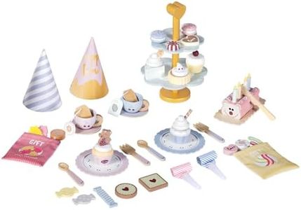 Wooden Pretend Play Tea Party Set - 40+ Pcs Afternoon Tea Set. Teacups & Kitchen Accessories for Toddlers Girls Boys , Montessori Educational Learning Toy Gift