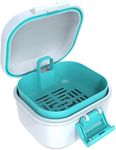 ARGOMAX Leak Proof Denture Bath Cup, Portable Soaking Denture Box, Denture Bath Case with Strainer, for Dentures and Braces (White + Cyan).