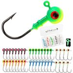 Dovesun Jig Heads for Fishing, Painted Jigheads with 3D Eye Ball Glowing Walleye | Bass | Crappie jigs 1/32oz 40pcs