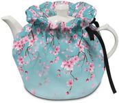 Suobstales Cherry Blossom Print Tea Cozies for Teapot, Portable Kettle Cover Tea Kettle Quilt Tea Cosy Cotton Kettle Tea Pot Cover Dust Proof Insulated Keep Warm, Blue