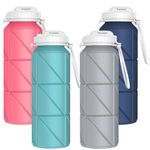 Popdigito 4 pack Collapsible Water Bottles Reusable Leakproof Silicone Water Bottle BPA Free Durable Foldable Sports Bottles &straw 23oz Lightweight Bottle for Gym Hiking Biking Camping Travel Bottle