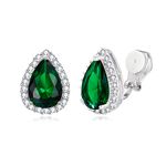 EVER FAITH Cubic Zirconia Wedding Clip On Earrings, Bridesmaids Gorgeous Teardrop Prong Setting Stud Earrings for Women Green Silver-Tone