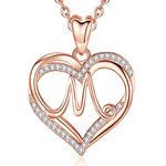 INFUSEU Rose Gold Letter Necklace for Women, M Initial Heart Pendant Neckless Cubic Zirconia CZ Jewelry Romantic Birthday Gifts for Her, 20 Inch Chain