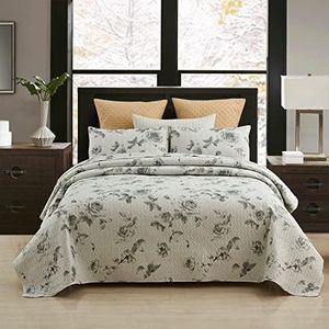 MERRY HOME King Quilt Set, 3-Piece Quilt Sets with 2 Pillow Shams - Boho Reversible Soft and Lightweight Quilt Bedding Bedspread Coverlet Set, Printed Flowers