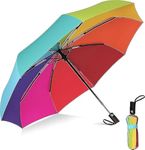 OCTOPUSPRIME Rainbow Umbrella Folding for Adults - Double Canopy Vented Windproof Automatic Folding Travel Umbrella Rainbow Compact for Rain&Sun