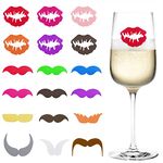 Penta Angel Wine Glass Charms Marker 18Pcs Colorful Beard & Lip Drink Wine Cup Bottle Identifiers Label Tags for Bar Party Champagne Flutes Cocktails Martinis Tasting