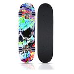 Skull Skateboards for Beginners Kids Boys Girls and Adults,31''x8'',7-Layer Maple,Double Kick Concave,Fascinating Cool,Solid&Durable (Colorful Skeletons 02)