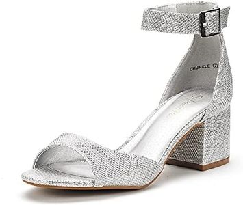 DREAM PAIRS Womens Chunkle Low Heel Pump Ankle Strap Dress Sandal,Size 11,Silver,CHUNKLE
