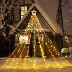 Toodour Christmas Decorations Outdoor Star Lights, 317 LED 10ft X 9 Waterfall Tree Lights with 12" Topper Star, 8 Lighting Modes Outside Christmas Lights for Yard Garden Holiday Decor (Warm White)