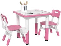 Qaba 3 Pieces Kids Table and Chair Set, Height Adjustable Toddler Table and Chair Set, Activity Table and Chair Set with Storage, for Playroom, Nursery, Classroom, Pink