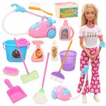 Festfun Doll Accessories Miniature Mop Dustpan Bucket Brush Dollhouse Miniature, Dollhouse Accessories Garden 1:12 Scale House Cleaning Tools for 11.5 Inch Doll Playset