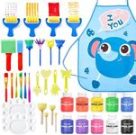 Shuttle Art Washable Finger Paint Set, 37 Pack Kids Paint Set with 10 Colors(60ml) Finger Paints, Brushes, Finger Paint Pad, Sponge, Palette, Smock, NonToxic for Toddlers Home Activity Early Education