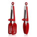 Kitchen Tongs, 9 Inch Silicone Tongs Set of 2 Food Safe Silicone Red Cooking Tongs Non-Slip Locking BBQ Tongs Serving Tongs Salad Tongs with Stainless Steel Handle