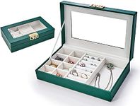 BASUWELL Jewelry Organizer Box for Women, Travel Jewelry Box Jewelry Case for Earring Bangle Bracelet Necklace and Rings Storage Large Jewelry Box (Green)