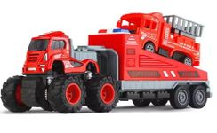 SHIPEASE Friction Powered Fire Engine Truck Toys for Kids Boys 1/43 Die Cast Metal Model Fire Rescue Excavator Engineering Car Trailer Miniature Toy Pull Back Vehicle (Multicolor)