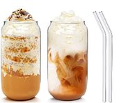 KELVEE Drinking Glasses with Glass Straw Set of 6, 500ml Beer Glasses Can Shaped Glass Cups, Tumbler for Cold Coffee, Smoothies, Juice, Soda, Any Drink and Any Occasion (6)