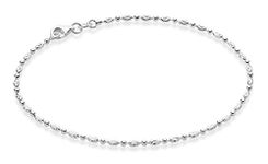 Miabella 925 Sterling Silver Diamond-Cut Oval and Round Bead Ball Chain Anklet Ankle Bracelet for Women Teen Girls, Made in Italy, Length 10 Inches (Medium), Sterling Silver