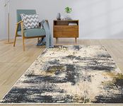 LaDole Rugs Beige Blue Mustard Brown Multicolor Abstract Rustic Minimalistic Area Rug for Living Room Bedroom 8x10 (7'10"x10'6")