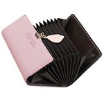 SAMKING Credit Card Holders Women Ladies Leather Vintage Credit Card Wallet RFID Blocking Zipper Coin Purse for Girl (Pink 2)