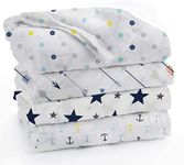 linenaffairs Muslin Baby Swaddle Set, Printed Muslin Swaddle Wrap for New Born Baby Pack of 3 Baby Bath Towel, Pack of 4 - Multi Polka, Arrow, Navy Star & Anchor