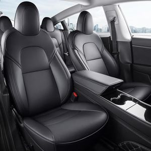 Leather Seat Full Covers for Tesla Model 3, Soft Leather Car Seat Protector Breathable Surround Front Rear Seats Mats Customized Fit for Tesla Model 3 2020-2023