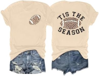 QAUN Game Day Shirt Women: Football Graphic Tshirt Football Mom T Shirts Sunday Short Sleeve Tops(Apricot1, X-Large)