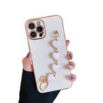 MVYNO Elegant Premium iPhone 15 Cover | Back Metal Chain Holder with Hearts Protective Case for Occasions (Flexible | Silicone | iPhone 15, White Hearts Holder)