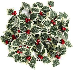 BELLE VOUS Baies de Houx de Noel Artificielles avec Feuilles Vertes (Lot de 30) - Feuilles de Houx Rouges pour Décoration de Noël/Mariage, Arrangement de Couronne, Artisanat et Étiquettes
