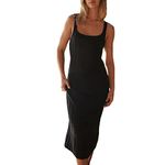 Women Summer Crochet Knit Maxi Dress Y2K Halter Neck Long Dress Backless Going Out Cover Up Beach Dress (FA-Black, S)
