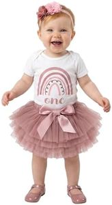 Luke and Lulu 1st First Birthday Baby Girl Tutu Outfit - Onederful - Rainbow Rose Boho Chic - 12M Short Sleeve