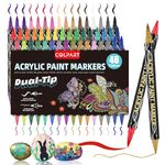 Acrylic Paint Markers,Acrylic Paint Pens Paint Markers,48 Colors Dual Tip Paint Pens with Brush Tip and Fine Tip for Rock Painting,Plastic, Canvas,Paint Markers For DIY Crafts Art Supplies