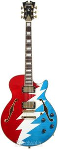 D'Angelico Grateful Dead Premier SS Semi-hollowbody Electric Guitar - Red, White, and Blue Lightning Bolt