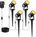 NATPOW Garden Lights Mains Powered, 12W LED Outdoor Landscape Spotlights 4Pack with Adapter, IP65 Waterproof 5V LED Lighting for Garden, Lawn, Pathway, Yard(Warm White 3000K)