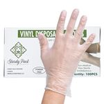 Sturdy Pack Vinyl Gloves- Powder-Free, Disposable, Latex-Free- Great for Cleaning, Detailing, Food Handling, Clear, Large Size - 100 Pcs