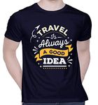 CreativiT Graphic Printed T-Shirt for Unisex Travel - Adventure - IDEA Typography T-Shirt Tshirt | Casual Half Sleeve Round Neck T-Shirt | 100% Cotton | D00532-17_Navy Blue_Large