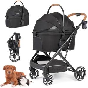 Beberoad Pets T6 Luxury Pet Stroller for Medium Dog Under 66lbs or 2 Small Dogs & Cats, Foldable and Carrier -Detachable (Black)