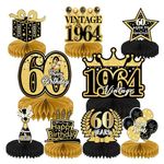 9 Pcs 60th Birthday Decorations For Men Women, Honeycomb Centerpieces For Table Black And Gold Birthday Decorations, Happy Birthday Decorations, Honeycomb Table Topper For Birthday Party Decorations