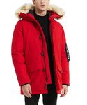 PUREMSX Men's Hooded Dress Parka, Winter Fashion Patch Down Alternative Trench Coat Insulated Windproof Hiking Snowy Fishing Coats Hood with Faux Fur, Red, Medium