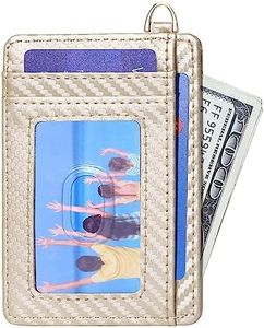 Badiya Credit Card Holder Slim Minimalist Wallet, Front Pocket Purse RFID Blocking Wallet Compact Card Case with ID Window for Women & Men