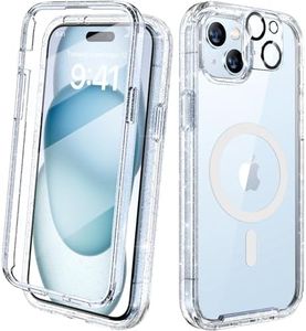 Diaclara Designed for iPhone 15 Plus Case 6.7'', [Compatible with MagSafe] Full Body Rugged Magnetic Case w/Built-in Screen Protector+Glass Camera Lens Protector,Clear Glitter-Magnetic