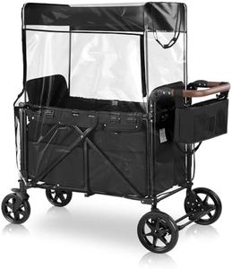 EASYEGO Wagon Stroller for 2 Kids with Rain Cover – Foldable Wagons with Elevated Seats & 5-Point Harnesses, Easy-Access Zipper Door, Adjustable Canopy, Storage Bag & Snack Plate