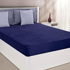 Amazon Brand - Solimo Mattress Protector, Durable, Elastic Fit, Washable (Queen; 72 x 60 x 10; Polyester; Navy Blue)