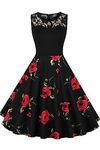 AXOE Women Floral Print Dresses 50's Style Ladies Rockabilly Clothing Summer Sleeveless F1B, UK Size 18-20, 3XL