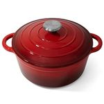 ﻿﻿Joeji's Kitchen Cast Iron Casserole Dish with Lid for Oven and Hob Non-stick Dutch Oven Enamelled Casserole Pot for Hob and Oven Versatile 28 cm 2.7L Cookware for Stew Slow Roasts Baking Red