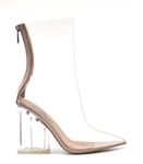 Cape Robbin Crystal Glaze Womens Perspex Lucite Clear Pointy Toe Chunky Heel Ankle Boots, Nude, 7.5
