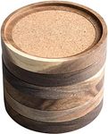 Acacia Wood Coasters for Drinks, 4.13 Inch, Set of 6, Absorbent and Insulation Cork Stackable Cup Holders, Rustic Coasters for Wooden Table, Designed by S1EGAN