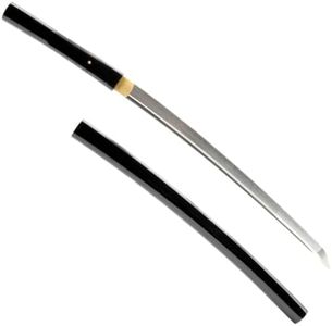 Handmade Sword - Fully Functional Kill Bill O-Ren Ishii Shirasaya Wakizashi, 1095 Carbon Steel Clay Tempered, Full Tang, Sharp, Black Scabbard and Handle, Certificate
