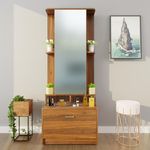 VIKI Engineered Wood|Dressing Table with Mirror Drawer and Door,Dressing Table Organizer and Storage,Vanity & Makeup Cabinet,180Cms(H)*70Cms(W)*40Cms(D)|1 Year Warranty, Free Assembly|Brussel Walnut