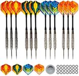 CC-Exquisite Professional Steel Tip Darts Set - 12x 22g Steel Barrels with 20 Flights Standard,12 Aluminum Shafts 35/48mm, 12 O-Rings, Dart Sharpener and Case